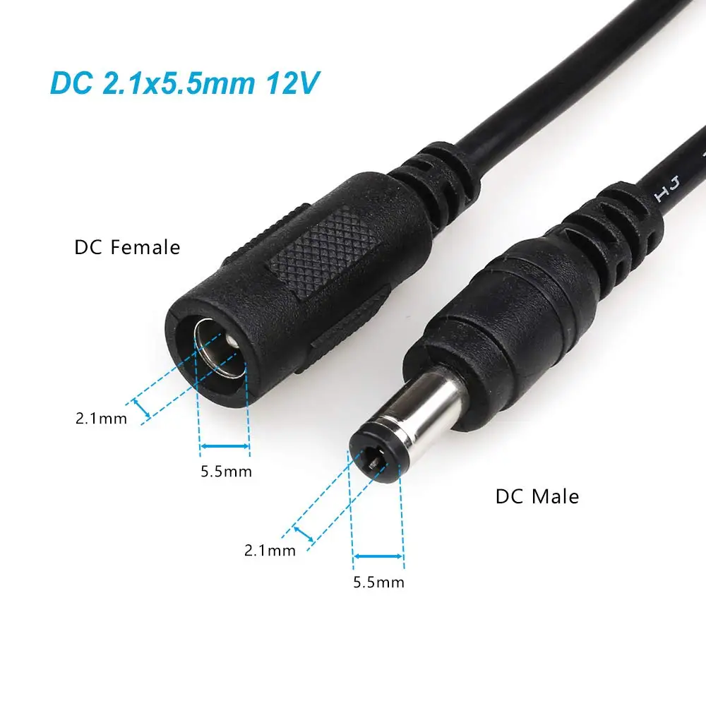 10ft 5.5mm x 2.1mm fêmea para macho dc 12v cabo de extensão de energia para câmeras de segurança cctv ip câmera dvr presente de usb para dc 5.5mm
