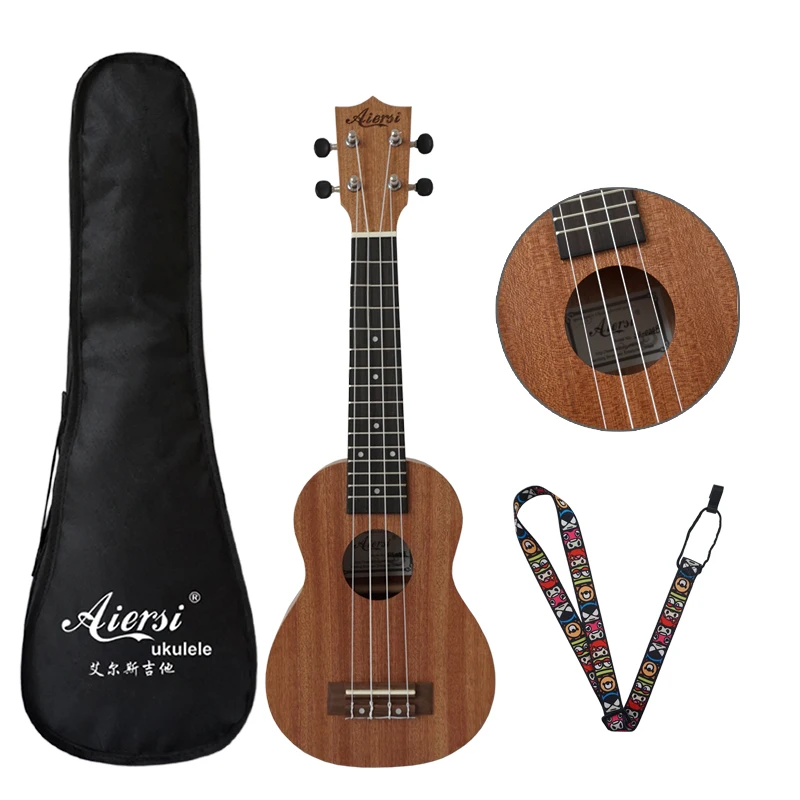 Aiersi 21 Inch Mahogany Soprano Ukulele Guitar 4 Strings Hawaii Ukelele Education Musical Instruments Gift with Bag and Strap