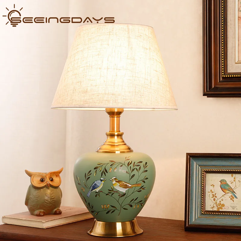 

New Chinese Ceramic Table Lamp Bedroom Living Room Study Chinese Style Decoration Romantic and Cozy Bedside Lamp