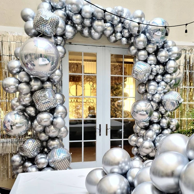 

silver laser disco balloons metallic silver balloon Large Aluminum foil baloon for 80s 90s Retro Birthday Wedding Party Decor