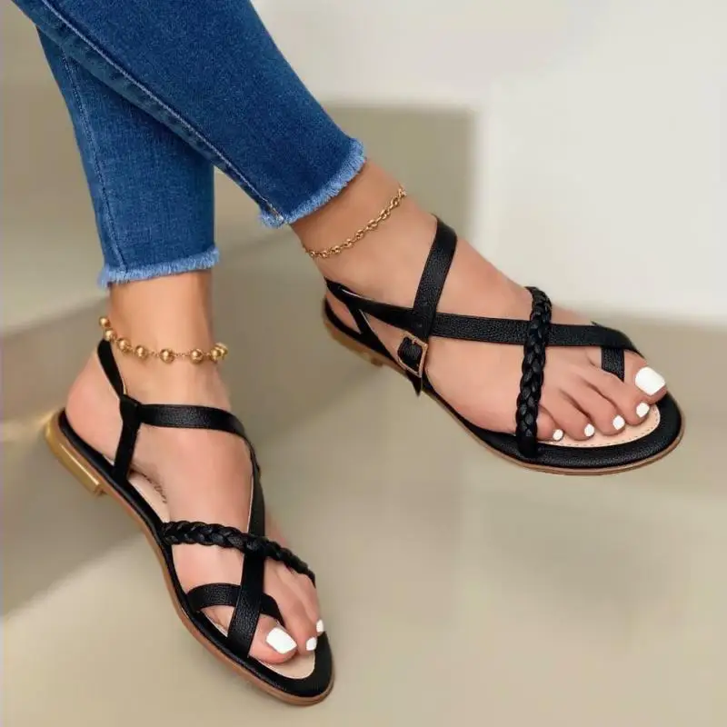 Summer Women Flat Sandals Fashion Buckle Strap Open Toe Beach Casual Women\'s Shoes Flats Pus Size Ladies Sandals