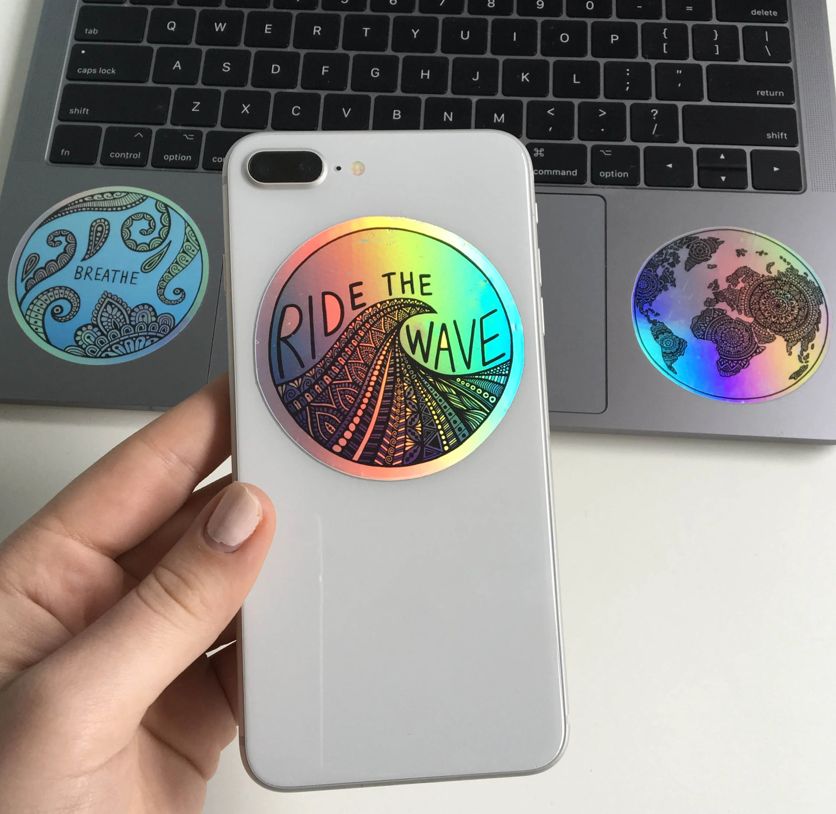 Custom Holographic Stickers Aesthetic Phone Laptop Bike Waterproof Personalized Laser Label Die Out Business LOGO Decal Adhesive