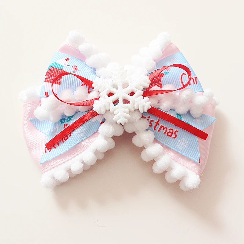 Christmas Headwear Fur Ball Snowman Children Lolita Side Clip Original Handmade Sweet Cute Snowflake Hair Accessories