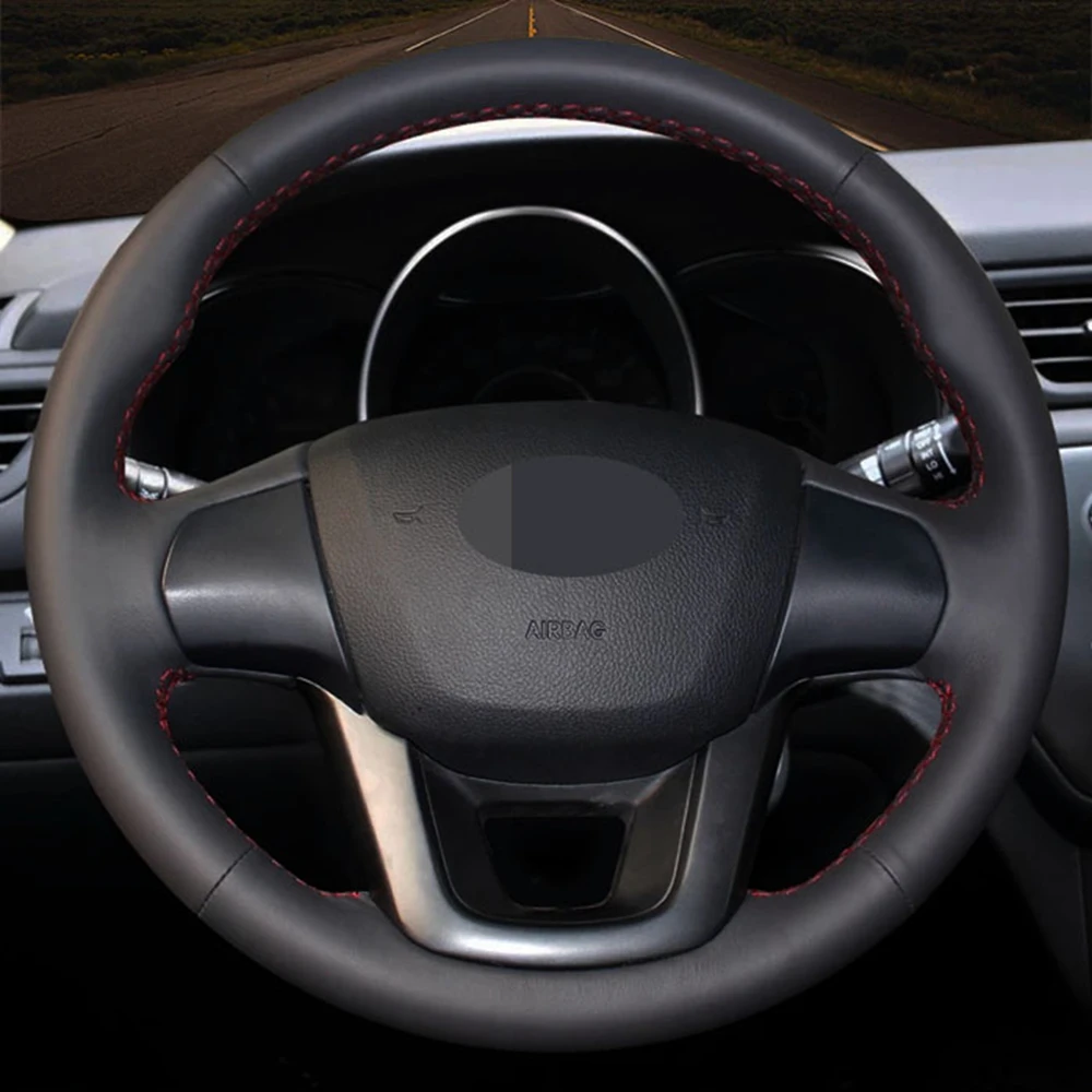 

Car Products DIY Black Genuine Leather Car Accessories Steering Wheel Cover For Kia K2 Rio 2011 2012 2013 2014 2015 2016