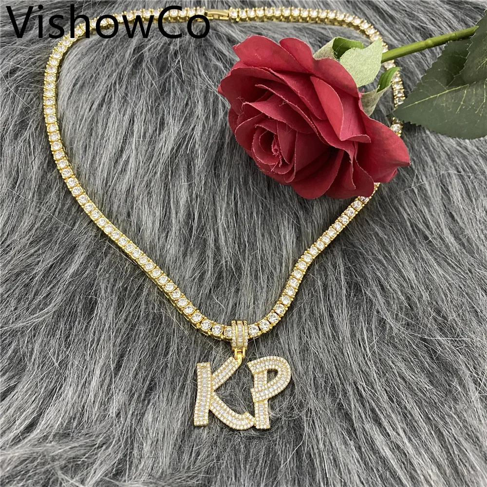 Custom Name Necklace Stainless Steel Tennis Chain Personalized Crystal Zircon Name Pendant Necklace Jewelry For Women Gifts