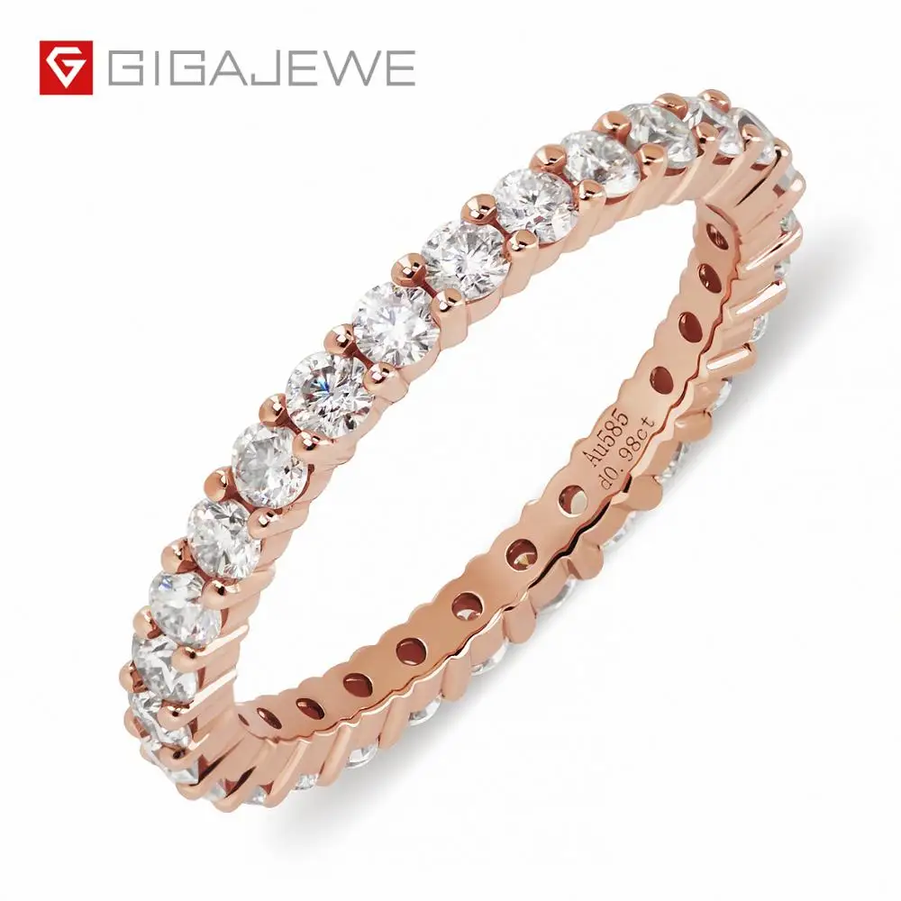 

GIGAJEWE Total 0.98ct 2.0mmX28pcs Moissanite Or Diamond HPHT D VVS1 Round Cut 14K Gold Ring Jewelry Woman Girlfriend Gift