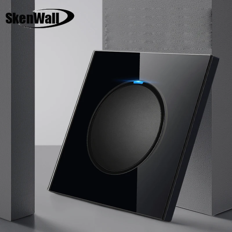 1 2 3 4 Gang 1 Way 2Way Wall Switch Household Black Tempered  Glass Mirror Panel EU US UK France Socket  LED Light Switch 86mm
