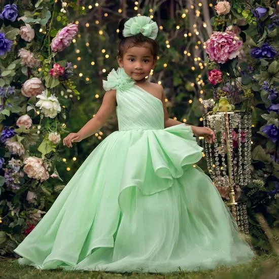 Vestido personalizado de flores para niña, vestido de princesa de un hombro para niños, vestidos de fiesta de boda, vestidos de cumpleaños