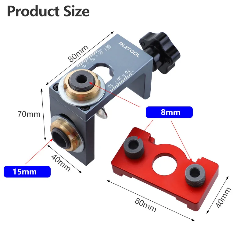 3 In 1 Wood Dowel Jig 8/15mm Adjustable Drill Guide Aluminum Alloy Pocket Jig Vertical Hole Punch Locator for Woodworking