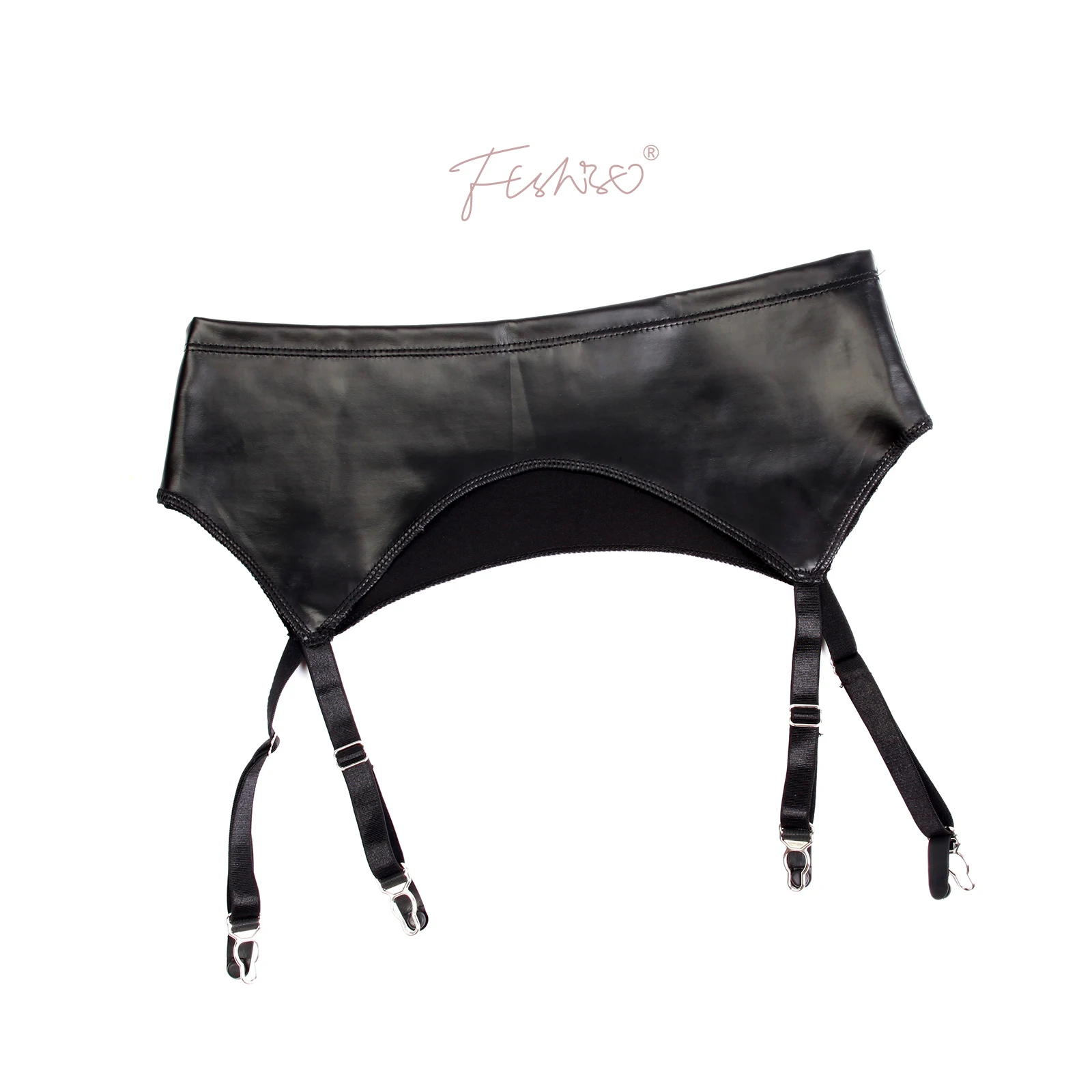 Ftshist Matte Faux Leather Metal Buckle Garter Belt Court Classic Style Mid-Waist Four Claws Suspenders Wet Look Sissy Clothes