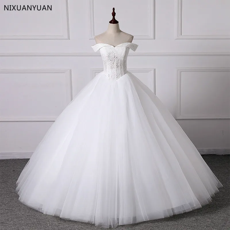 

2023 Tulle Off The Shoulder Lace Up Back French Lace Applique Princess Ball Gown Wedding Dresses Bride Gown