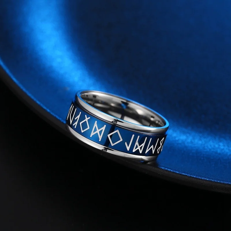 Stainles Steel Viking Rune Pattern Ring Couple Ring Fashion Metal Ring Accessories Party Jewelry Blue White Black Three Colors