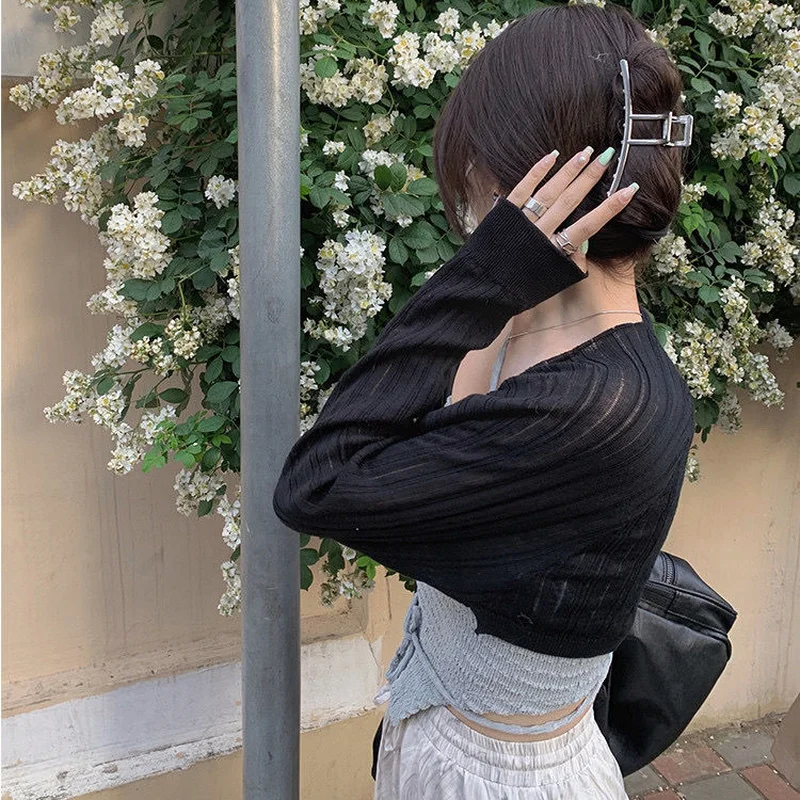 Shrugs Women Design Sexy Breathable Lace Up Bolero Solid Cardigan Elegant Shawl Streetwear Knit Long Sleeve Crop Tops Mujer Chic