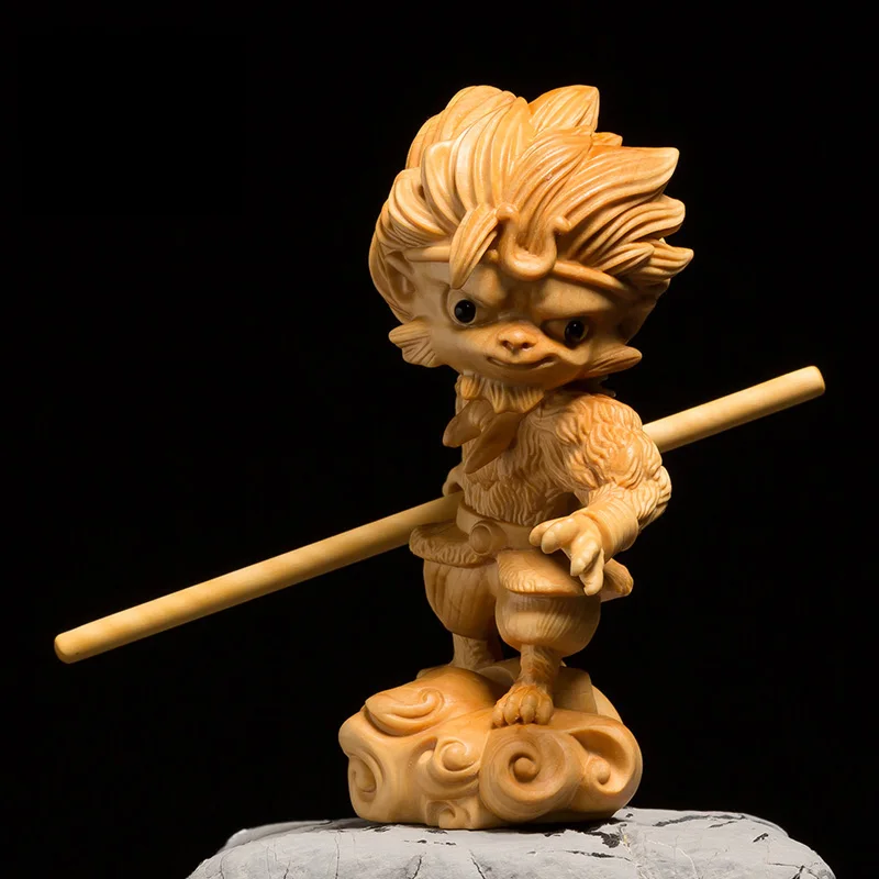 XS401- 11 CM Tall Sun wukong Boxwood Sculpture Monkey King Wood Carving Statue Collection Ornaments