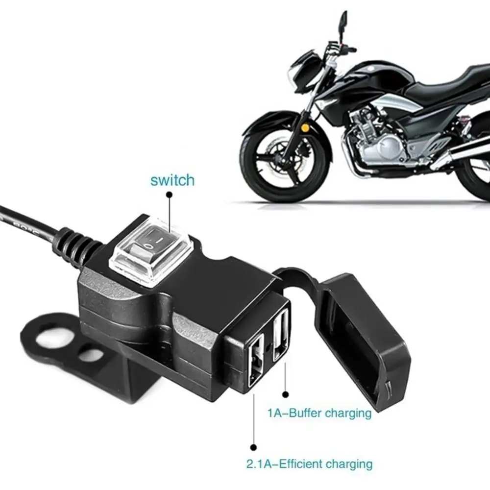 Motorcycle Handlebar waterproof charger 12-24V/9-90V Dual USB Ports Rearview Mirror Phone Charger for electric vehicle parts