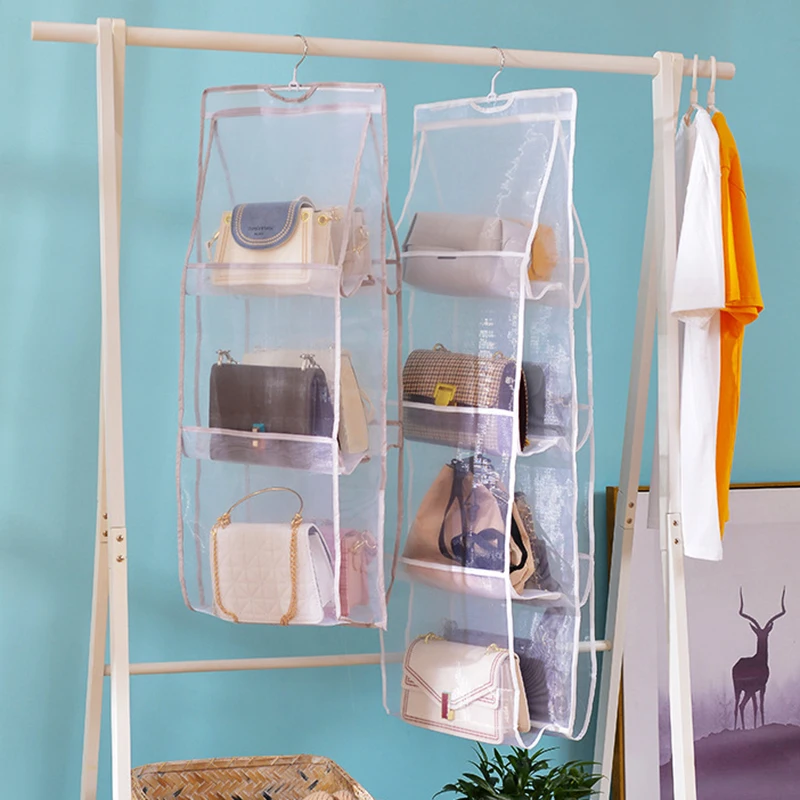 Foldable Bag Storage Hanging Bag 4Layers Folding Shelf Bag Purse Handbag Organizer Door Sundry Pocket Hanger Storage