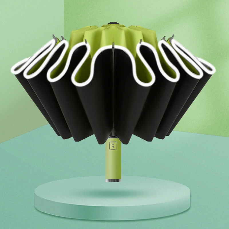 Automatic Folding Strong Umbrella for Men Women Windproof 12Ribs Reverse Umbrella Wind Resistant Trip Inverted Rain Umbrella