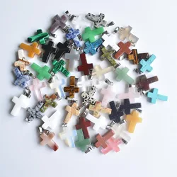 Fashion hot sell natural stone mixed color assort cross pendants Charms fit Necklaces jewelry making Wholesale 50pcs/lot