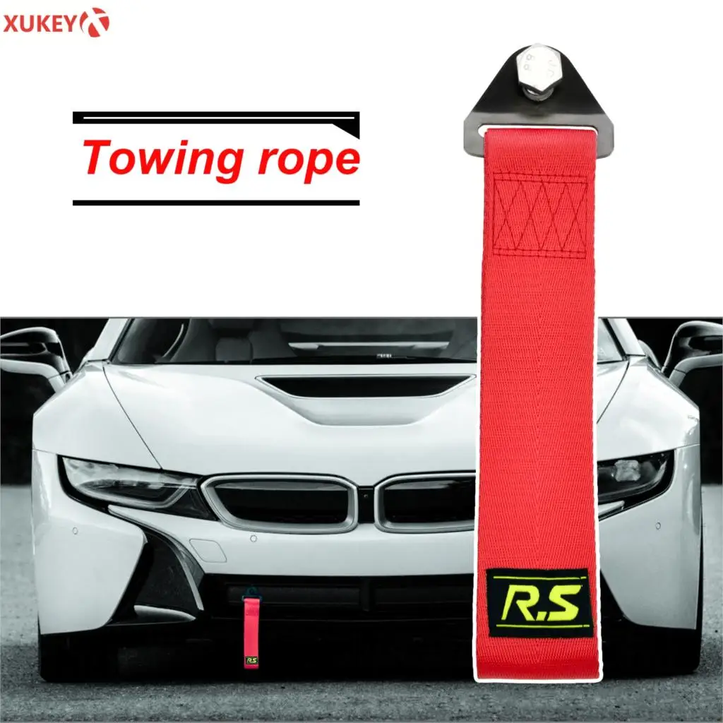 

Universal Bult+Nut Towing Rope Trailer Tow Strap Racing Sport Car Tow Hook High Strength Nylon Red Bumper Grill Auto Accessories