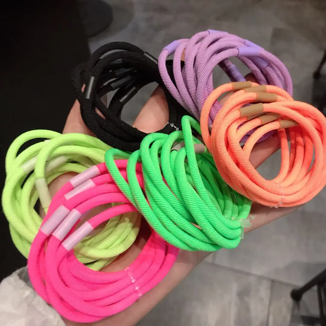 10Pcs Fashion Fluorescence Color Elastic Hair Bands Bright Neon Colorful Thick Rubber Band Basic Hair Tie Head Band For Women