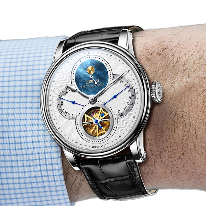 Robinni-男性用機械式サファイアガラス時計,自動巻き,防水,高品質,高級ブランド