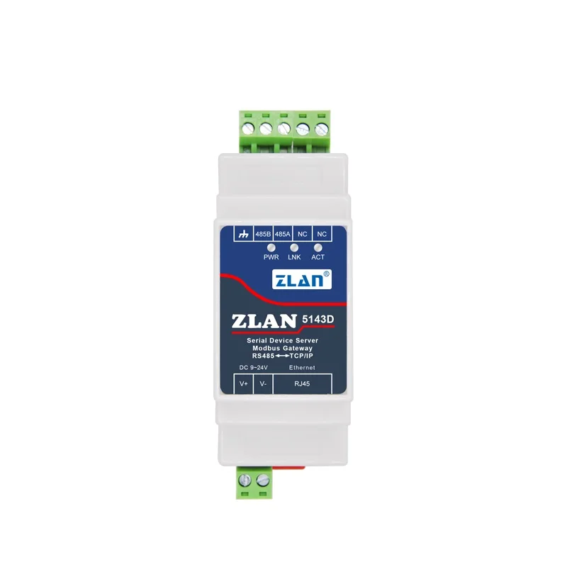 ZLAN5143D montaje de Riel Din, puerto serie RS485 de tamaño pequeño a servidor convertidor Ethernet TCP/IP Modbus RTU a Modbus TCP