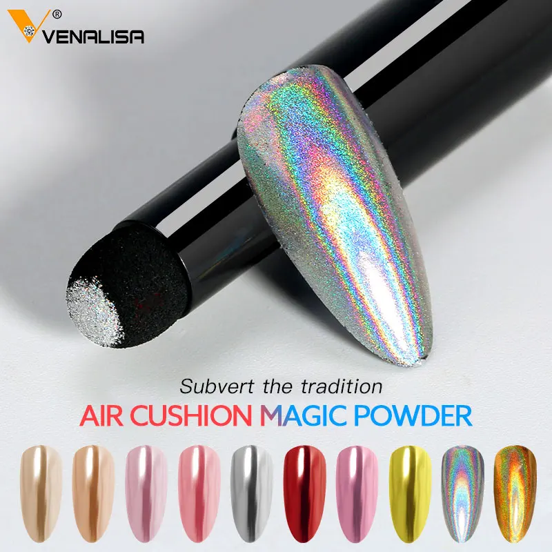 

VENALISA Newest Nail Art Manicure Makeup UV Gel Chrome Holographic Mirror Effect Metal Powder Air Cushion Magic Powder Pen