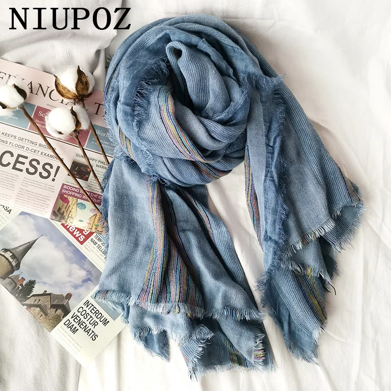 Fashion New Design Color Stripe Double Layer Wrinkle Winter Women Solid Scarf Warm Long Elegant Wrap Acrylic Shawl