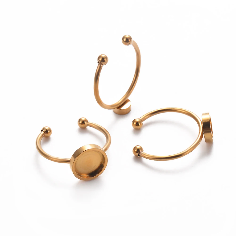 10 stücke Keine Verblassen Edelstahl Gold Einstellbare RingSettingsBlank/Basis, fit 4/6/8mm Glas Cabochon, Tasten Für DIY Ring Schmuck – Detail 5