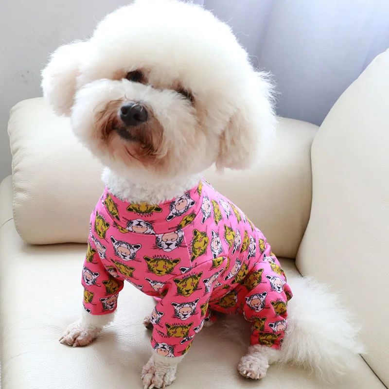 Pet Dog Jumpsuit Thin 100%Cotton Printed Overalls Puppy Clothes Protect Belly Stretchy Pajamas For Small Dogs Poodle Home Wear