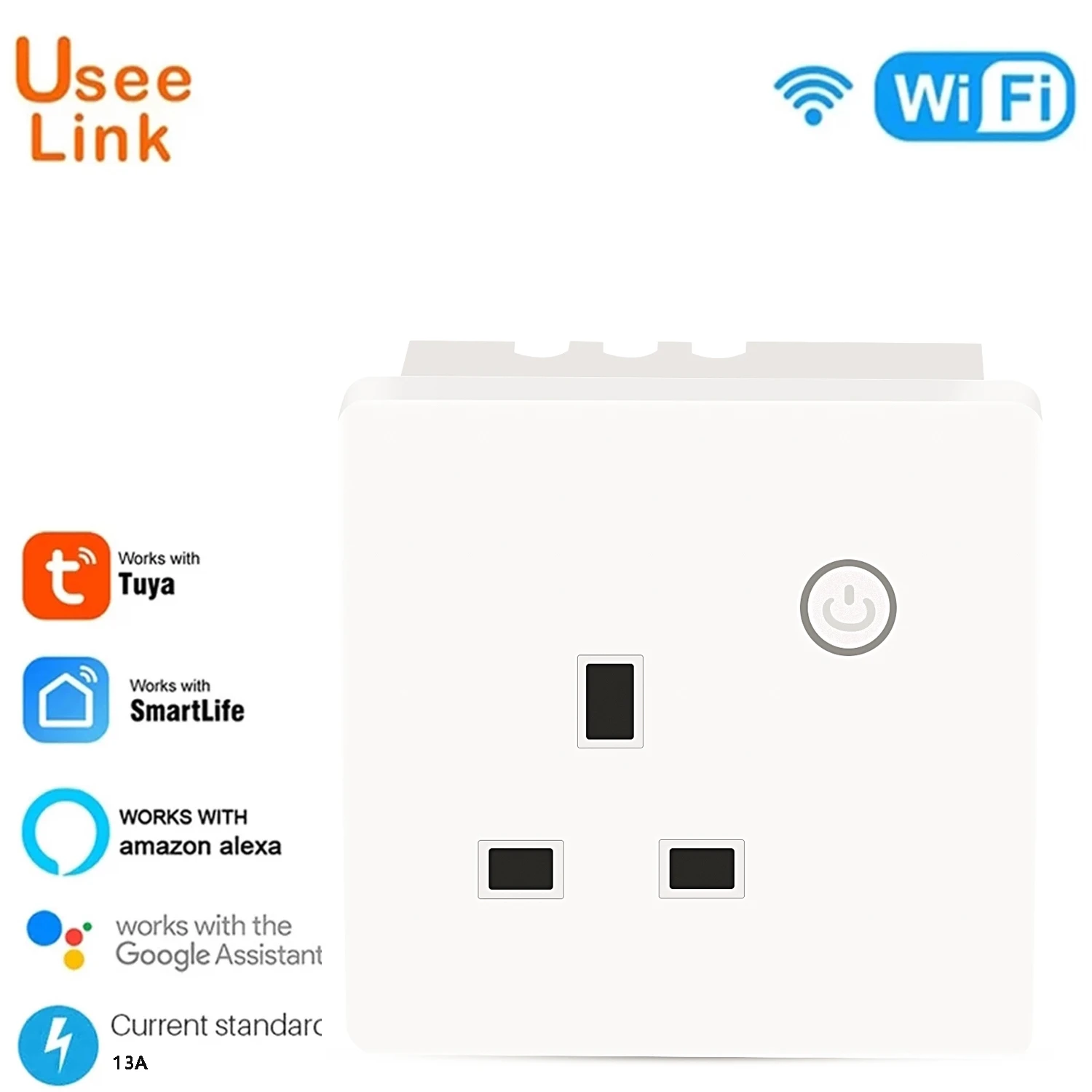 UseeLink Wifi Smart Tuya Light Switch UK Plug Wall Socket Outlet Touch Glass Panel Remote by Alexa Google Home