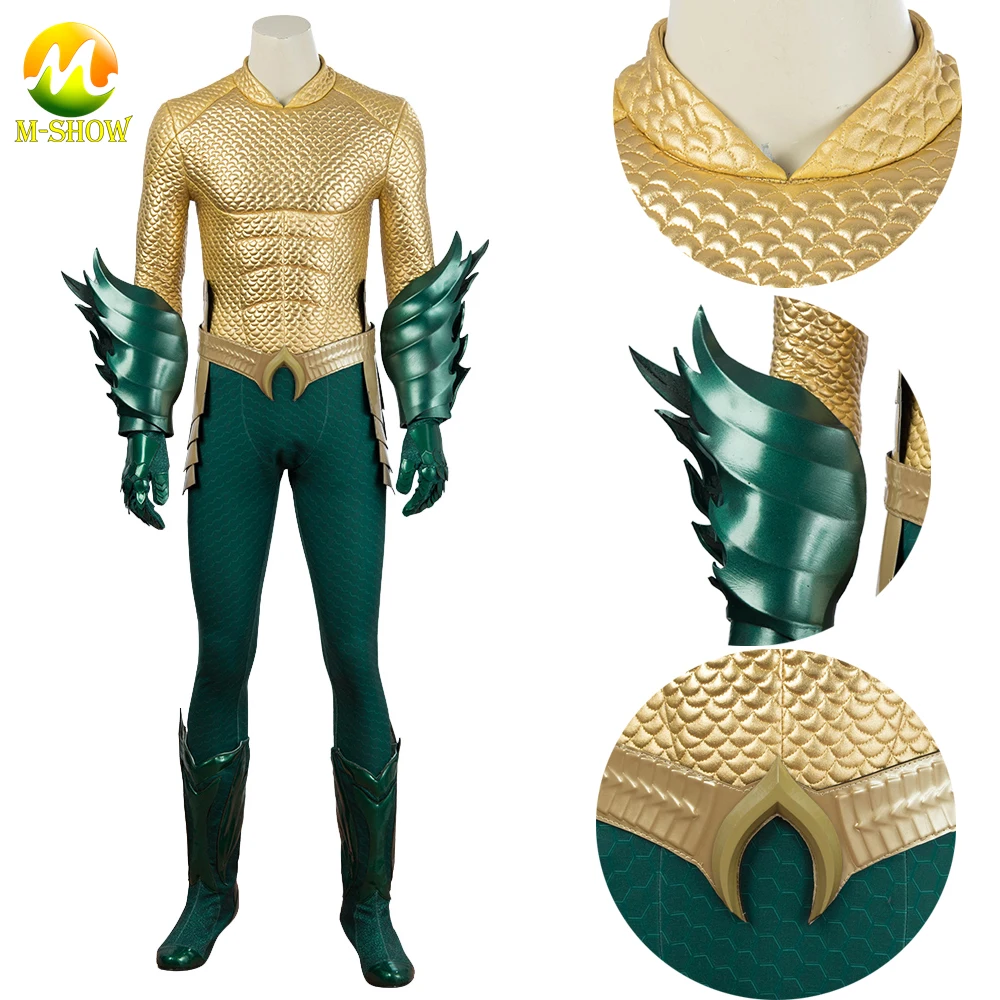 

Superhero Arthur Curry Cosplay Costume Jumpsuit Bracers Boots Men Outfit for Halloween Carnival Party Any Size