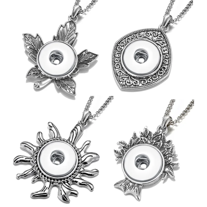 New Silver Leaves Sun Life Tree Fashion Snap Pendant Necklace Fit 18mm Snap Buttons 18mm Snap Jewelry