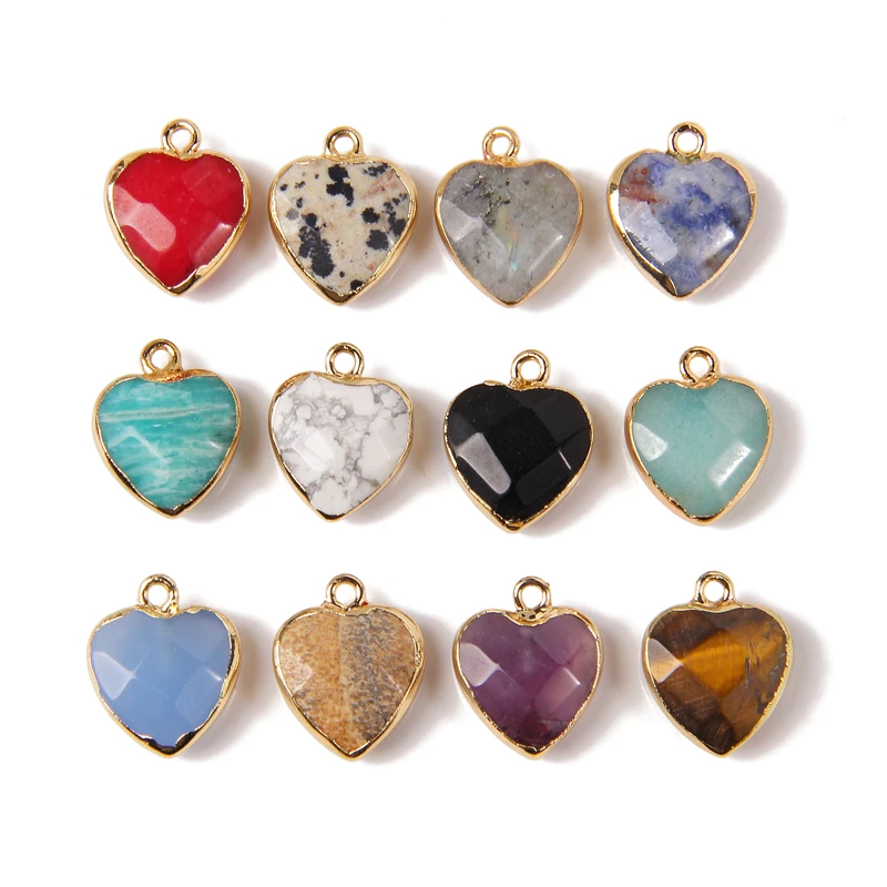 1-5 pcs Faceted Heart Shape Natural Tiger Eye Stone Pendants Plated Gold Color Statement Connector Charm For DIY Making Jewelry