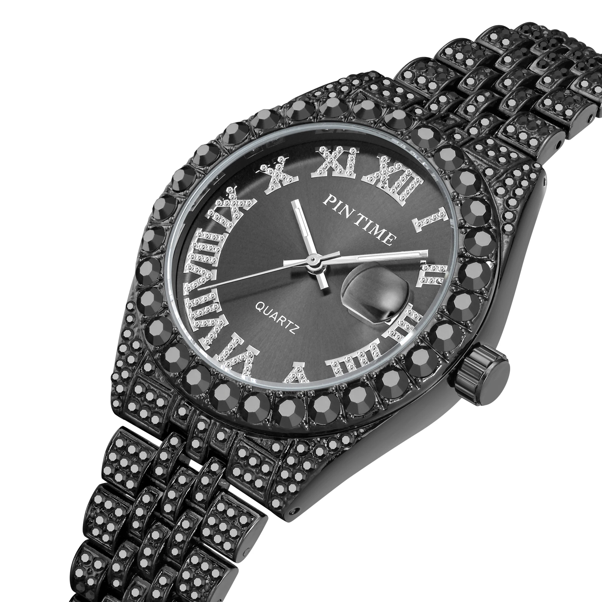 Montre-bracelet à Quartz pour hommes et femmes, scintillante, plein de diamants glacés, cadran Rome, robe décontractée, horloge, offre spéciale