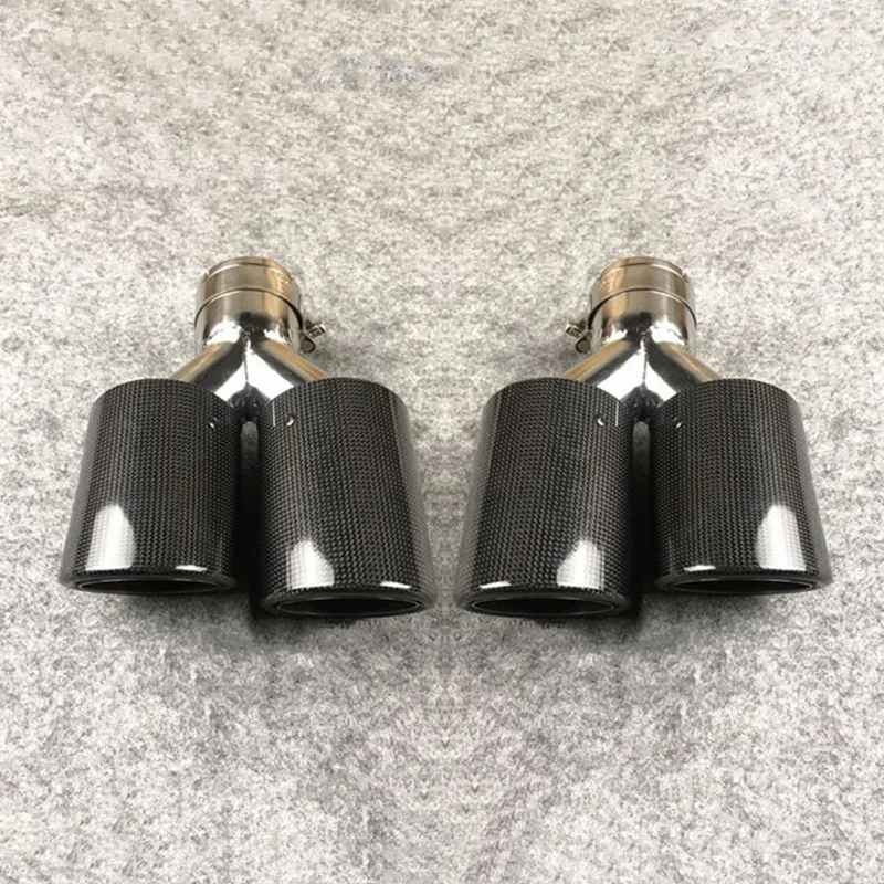 

ONE Pair Car Styling Y Model Dual Carbon Fiber Exhaust Pipe For Akrapovic Muffler Tip Glossy Black Car Universal Nozzles