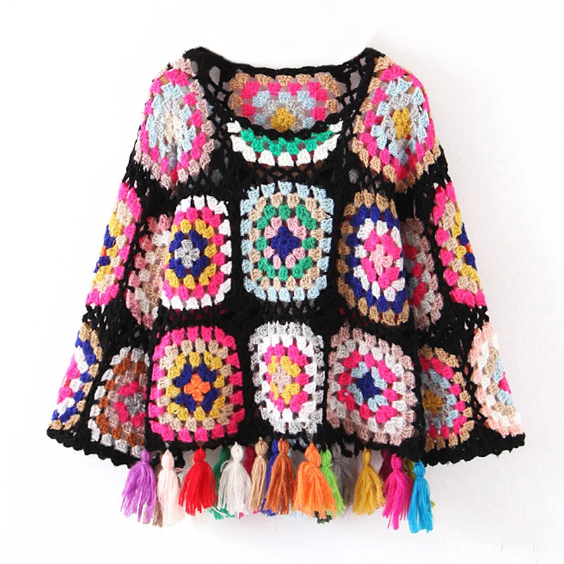 TEELYNN pullover for women Hand-knit openwork sweater women\'s sweater fringe tassel ethnic sweater boho 2020 autumn sweaters