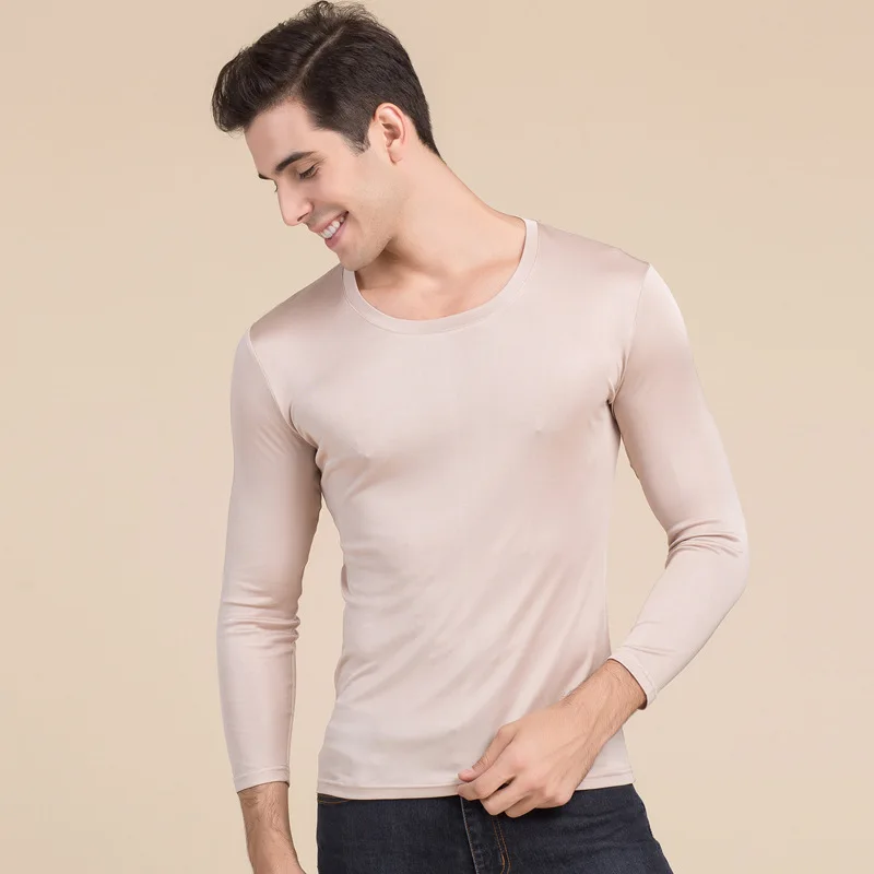 

Men's 50% Silk 50% Viscose Base layer Crew Neck Thermal Top Long Sleeve T-Shirt undershirt L XL 2XL HY003