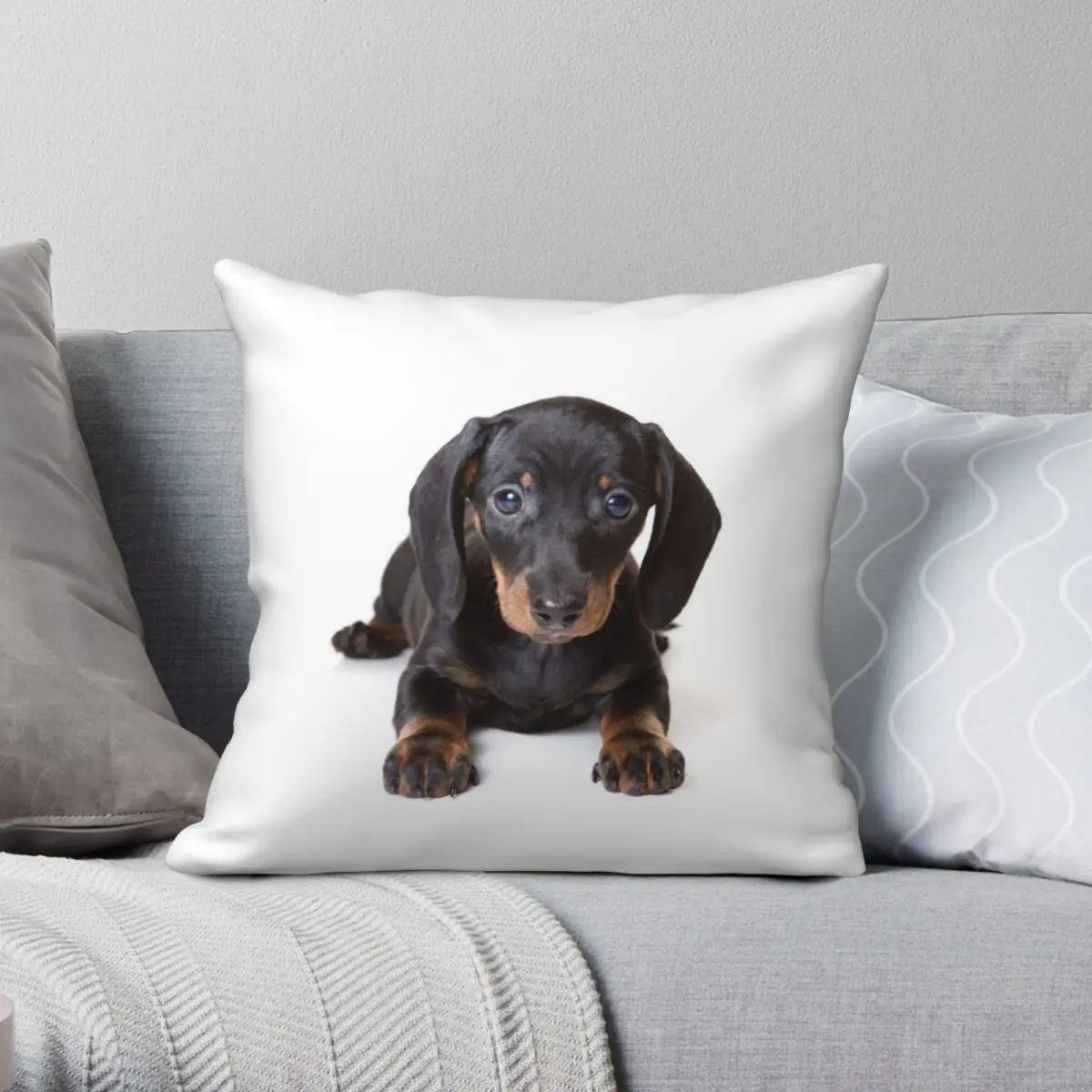 Charming Cute Dachshund Puppy Dog Pillowcase Polyester Linen Velvet Creative Zip Decor Pillow Case Sofa Seater Cushion Cover