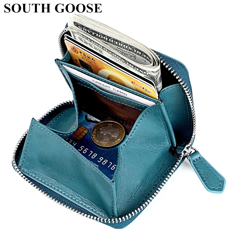 

2021 Fashion Genuine Leather Coin Purse Cowhide Unisex Mini Wallets Men Change Pocket RFID Blocking Card Holder Women Money Bag