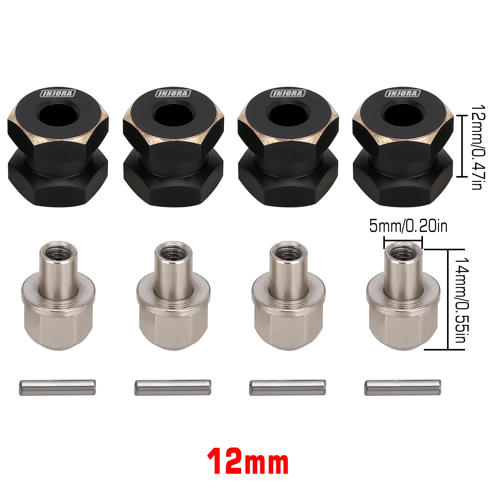 INJORA Schwerbeschichtetes Messing 12MM Rad-Sechskant 12/15MM Verlängerter Adapter für 1/10 RC Crawler Auto Axial SCX10 90046 – Detail 5