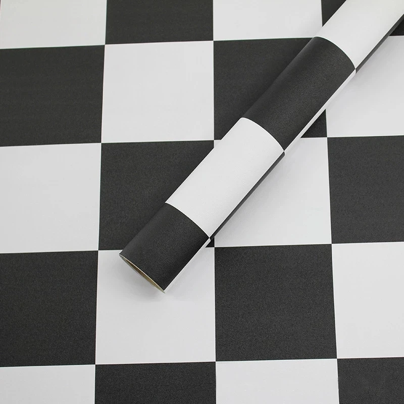 Check Thick Self-Adhesive Wallpaper Roll, Black and White Checkered, Home Decor Sticker, DIY, Living Room, Bedroom Wall, Kitchen