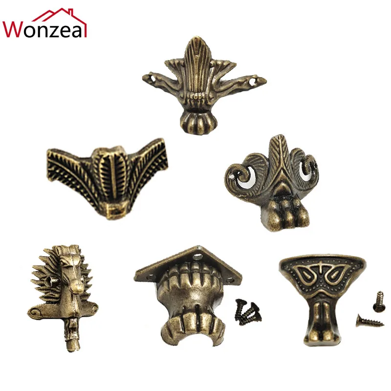 

4pcs Antique Brass Jewelry Chest Wood Box Cabinet Decorative Feet Leg Corner Protector Metal Crafts For Furniture Hardware