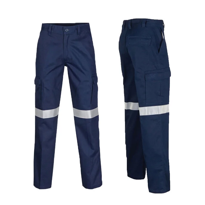 Mens Hi Vis Work Wear Pant Night Reflective Pant High Visibility Pant 100% Cotton Long Pants Navy Blue Pant