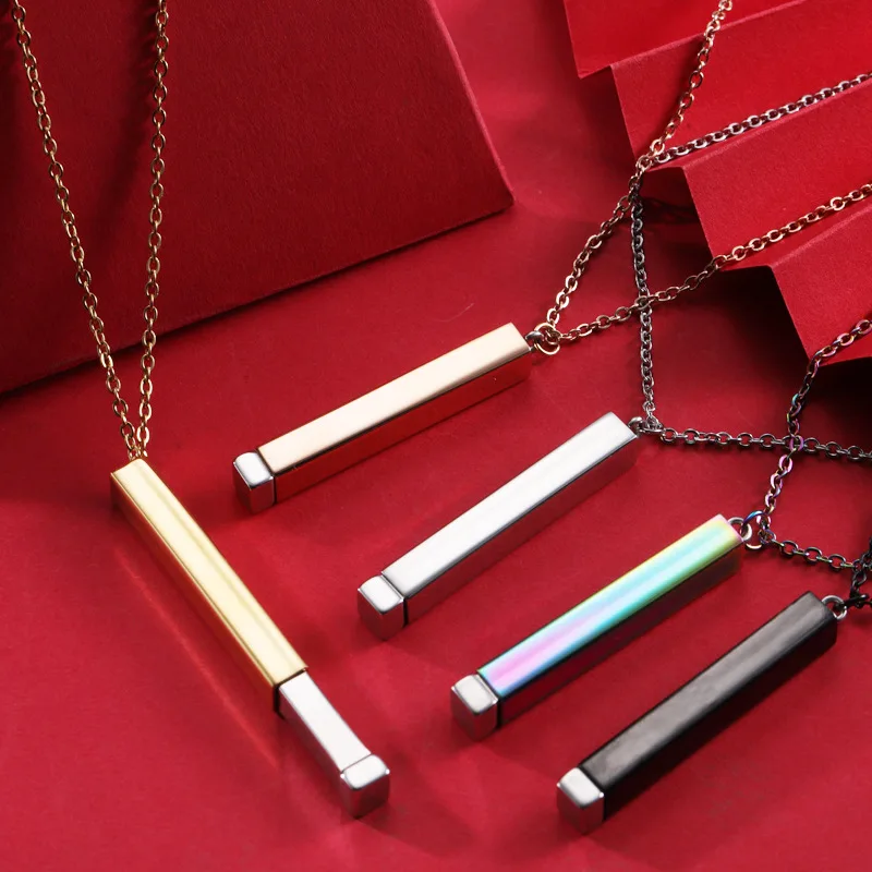 

Stainless Steel Hidden Pendant Necklace Blank For Engrave Metal Rctangle Bar Necklace Choker Mirror Polished Wholesale 5pcs