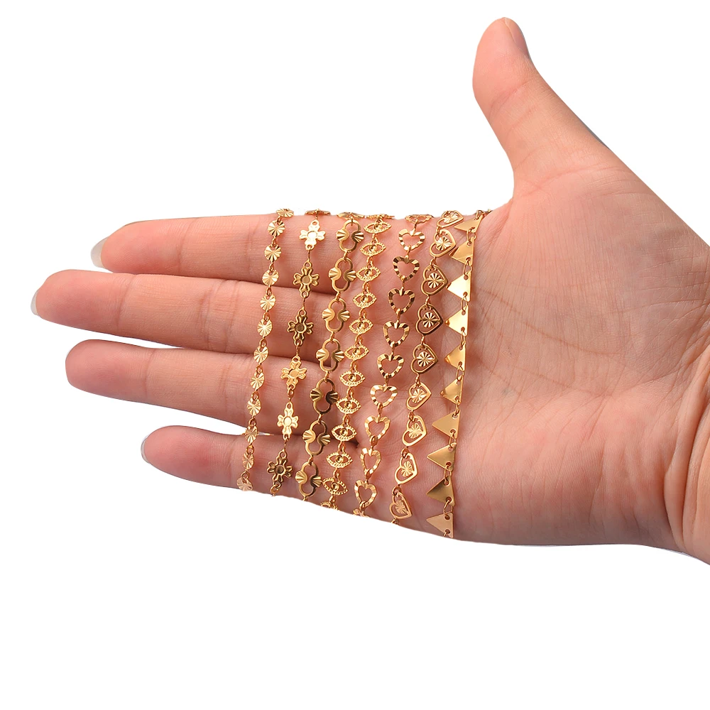 Großhandel 1 Meter Edelstahl Goldfarben Handgefertigte Herz-Auge-Sonnenblumen-Ketten für Damen Halskette Armband Fußkette DIY Schmuck – Detail 2