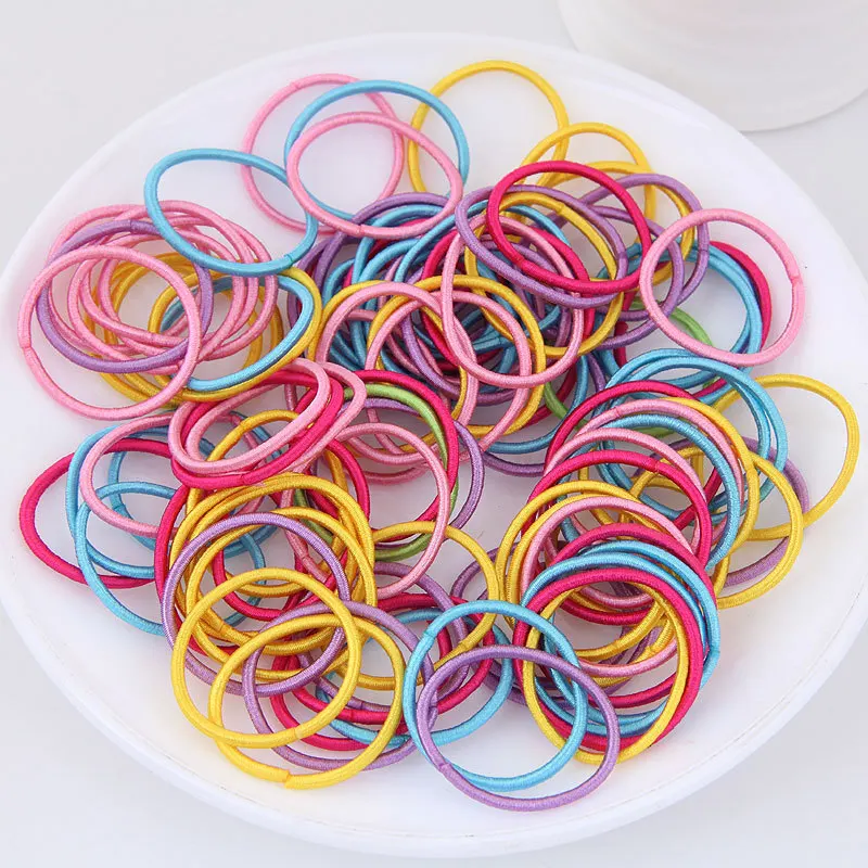 

2019 New arrival 100PCS/Lot Candy Colors Nylon Rubber Bands flower Girls Children Safe Elastic Hair Bands Ponytail Holder Kids