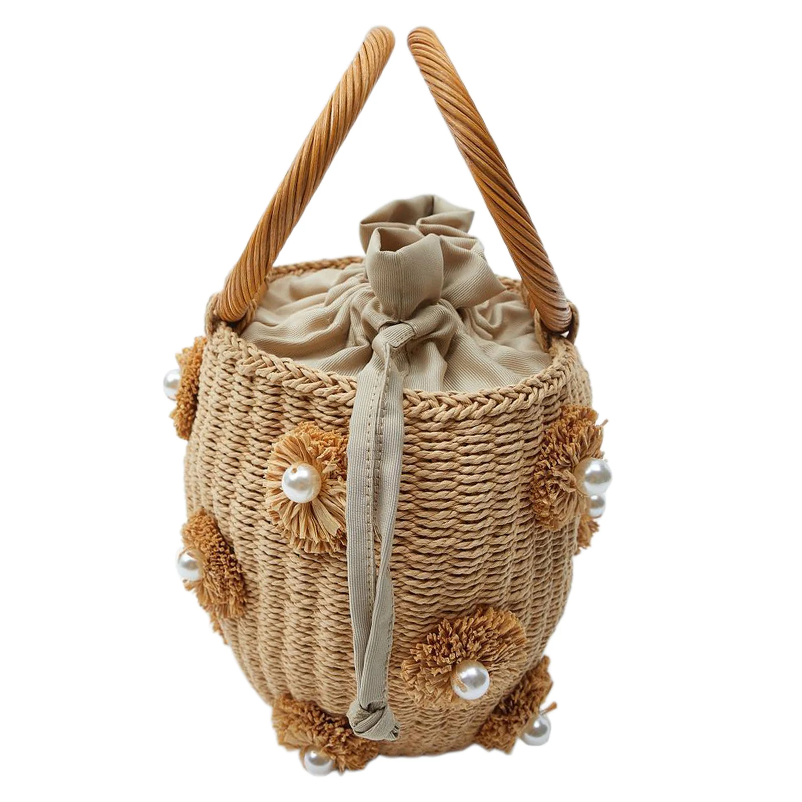 Straw Handbag Women Tote Bag Shoulder Bag 18.5x14x13cm Rattan Knitted Purse