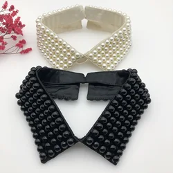 Women Rhinestone Handmade Beading Faux Pearls Layers Bib Lapel Fake Collar Jewelry Detachable Necklace Choker Cloth Accessories