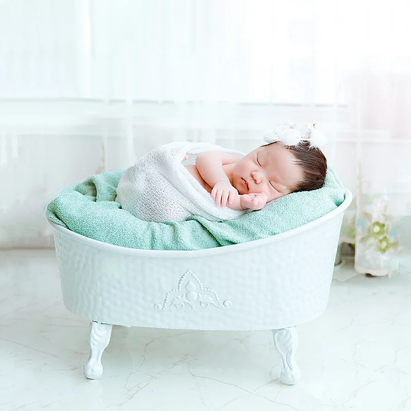 Newborn Baby Cribes Bathtub Photography Props Bed Shower Bathtub Infant Summer Studio Posing Basket Accessories Fill with Water